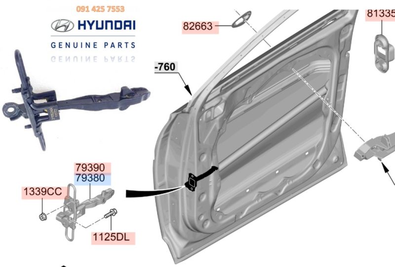 Dẫn hướng cửa trước xe SantaFe 2021 chính hãng# 76980S1001