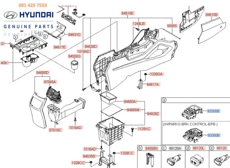 Cụm công tắc phanh tay xe Tucson 2015 chính hãng 93300D3AB04X