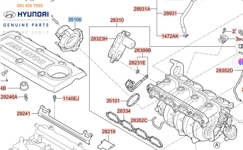 Thân Bướm Ga Xe SantaFe chính hãng 351002G600